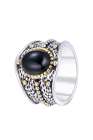 Ring - Zilverkleurig Brons, Zwart Brons, Verguld Brons en Onyx
