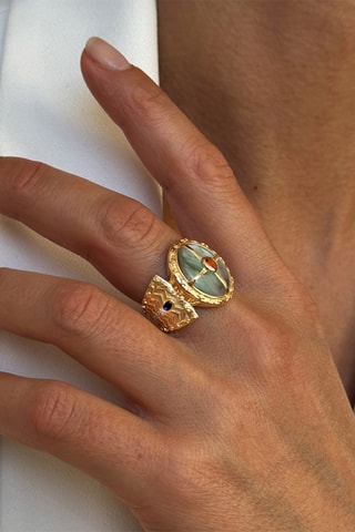 Ring - Zilverkleurig Brons, Verguld Brons, Labradoriet en Zirkonia’s