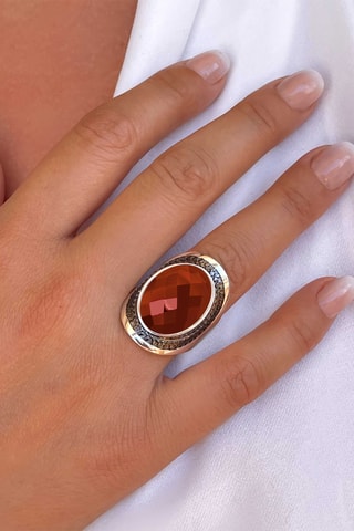 Ring - Zilverkleurig Brons, Verguld Brons en Onyx