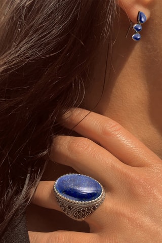 Ring - Zilverkleurig Brons en Lapis Lazuli