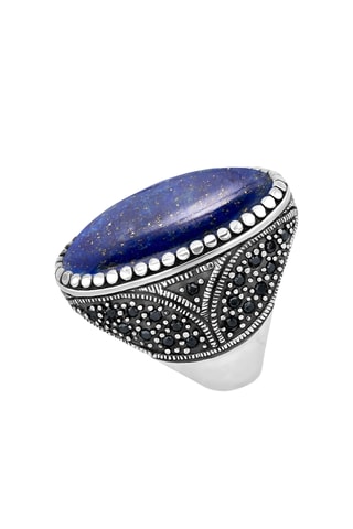 Ring - Zilverkleurig Brons en Lapis Lazuli