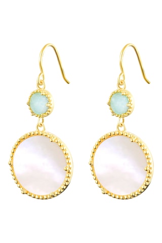 Oorbellen - Goudkleurig Brons, Parelmoer en Amazonieten