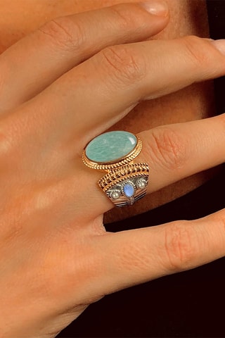 Ring - Zilverkleurig Brons, Verguld Brons en Amazoniet