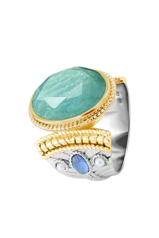 Ring - Zilverkleurig Brons, Verguld Brons en Amazoniet