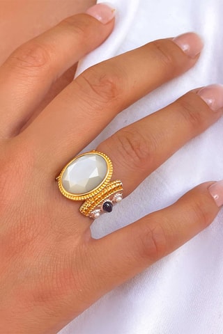 Ring - Zilverkleurig Brons, Verguld Brons en Parelmoer