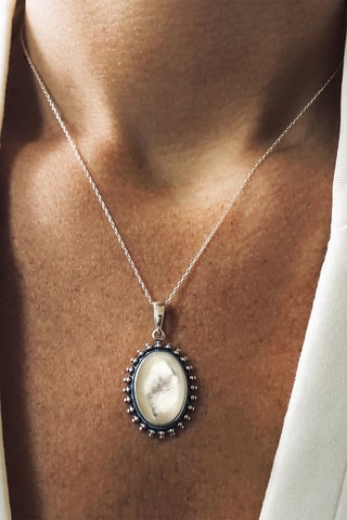 Ketting - Zilverkleurig Brons en Parelmoer