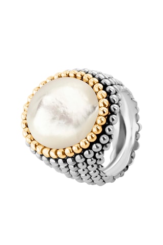 Ring - Zilverkleurig Brons, Verguld Brons en Parelmoer