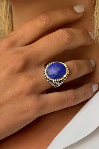 Ring - Zilverkleurig Brons, Verguld Brons en Lapis Lazuli