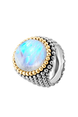 Ring - Zilverkleurig Brons, Verguld Brons en Maansteen