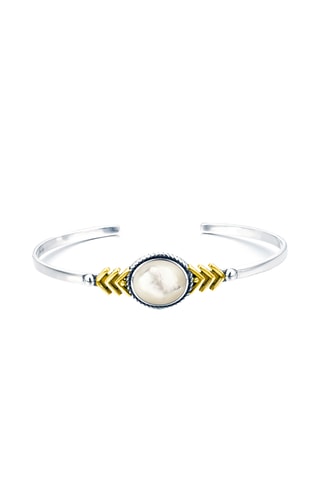 Open Armband - Zilverkleurig Brons, Verguld Brons en Parelmoer