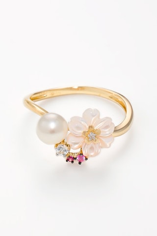 Ring Meira - Geelgoud, Diamant, Saffieren en  Parelmoer