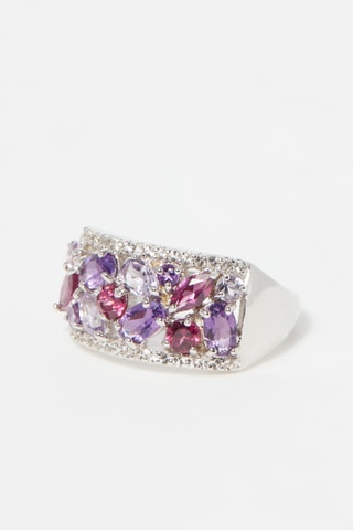 Ring Witgoud, Amethist, Rhodoliet en Topaas