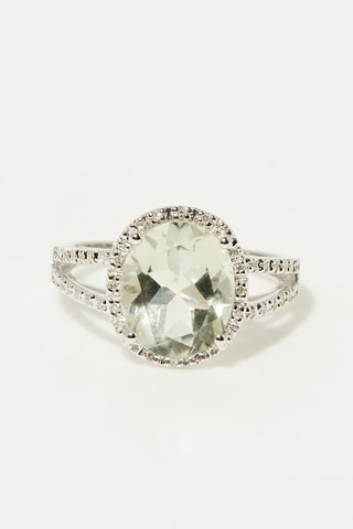 Ring Ovale Améthyste Verte Witgoud, Amethist en Diamanten