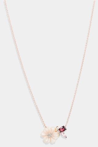 Ketting Dorothéa - Roségoud, Diamanten, saffier, rhodonieten en parelmoer