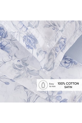 Fronha de travesseiro em cetim de algodão 80 fios/cm² Fleurs azurées - Branco