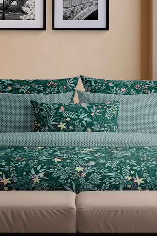 Lençol-capa em cetim de algodão 80 fios/cm² Arche florale - Verde