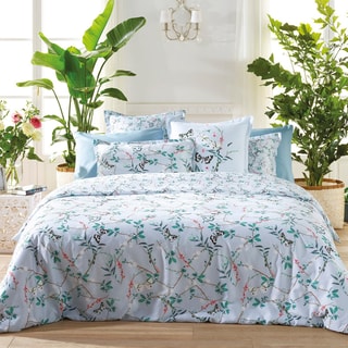 Lençol-capa em cetim de algodão 200 fios/cm² Aurore - Azul