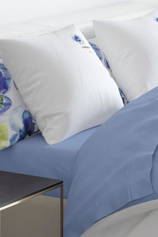Lençol-capa em cetim de algodão 200 fios/cm² Pansy - Azul-celeste