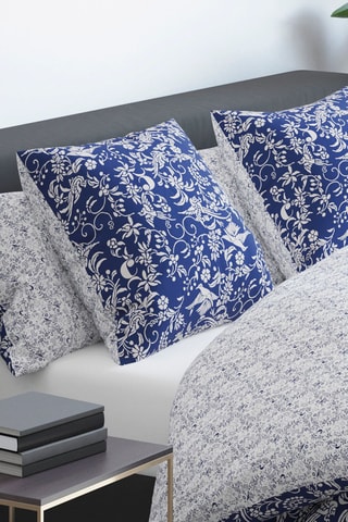 2 fronhas em cetim de algodão 200 fios/cm² Birds - Azul-marinho e branco