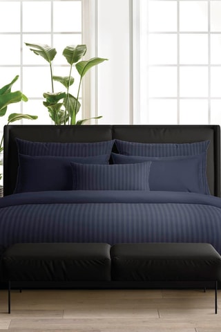 2 fronhas em cetim de algodão 200 fios/cm² Jardin du colibri - Azul-escuro