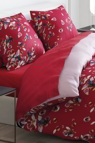 Conjunto de edredão em cetim de algodão 200 fios/cm² Aurore - Vermelho e rosa