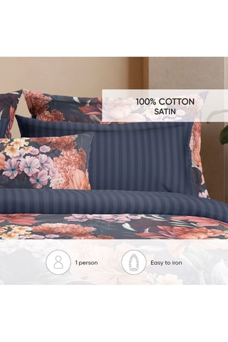 Conjunto de edredão em cetim de algodão 80 fios/cm² Douceur caramel - Azul-escuro