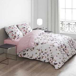 Conjunto de edredão em cetim de algodão 200 fios/cm² Aurore - Branco e rosa