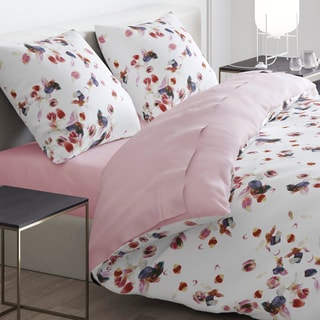 Conjunto de edredão em cetim de algodão 200 fios/cm² Aurore - Branco e rosa