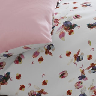 Conjunto de edredão em cetim de algodão 200 fios/cm² Aurore - Branco e rosa