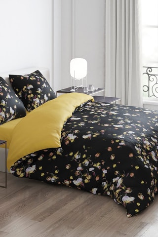 Conjunto de edredão em cetim de algodão 200 fios/cm² Aurore - Ocre e preto