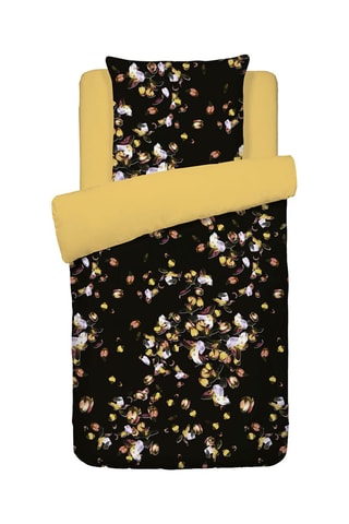 Conjunto de edredão em cetim de algodão 200 fios/cm² Aurore - Ocre e preto