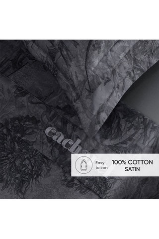 Drap plat satin de coton Flore - Noir et gris