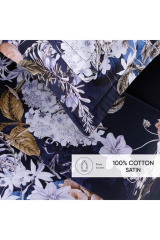 Conjunto de lençóis em cetim de algodão 80 fios/cm² Bouquet d'Hortensias - Azul-noite e bege