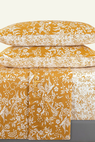 Conjunto de lençóis em cetim de algodão 200 fios/cm² Birds - Amarelo