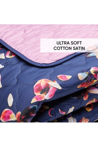 Colcha XL em cetim de algodão 80 fios/cm² Aurore - Azul-marinho e rosa