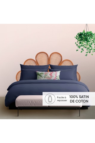 2 fronhas em cetim de algodão 80 fios/cm² - Azul