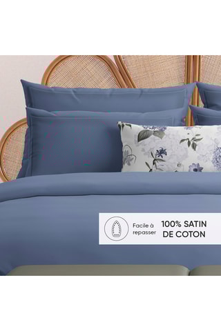 2 fronhas em cetim de algodão 80 fios/cm² - Azul