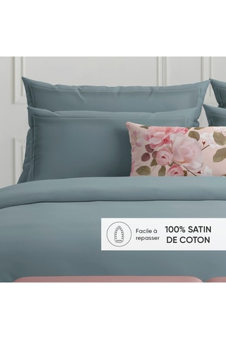 2 fronhas em cetim de algodão 80 fios/cm² - Azul