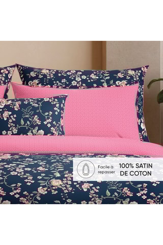 Fronha de travesseiro em cetim de algodão 80 fios/cm² Marie fleurs - Rosa