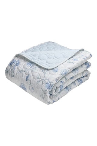 Lençol liso em cetim de algodão 80 fios/cm² Fleurs azurées - Azul