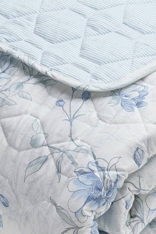 Lençol liso em cetim de algodão 80 fios/cm² Fleurs azurées - Azul