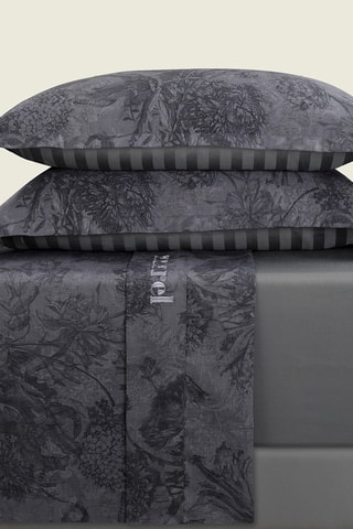 Conjunto de lençóis em cetim de algodão 80 fios/cm² Flore - Preto