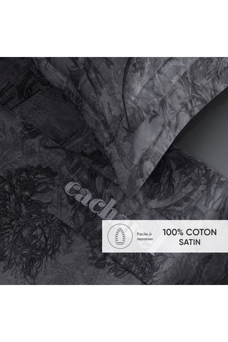 Conjunto de lençóis em cetim de algodão 80 fios/cm² Flore - Preto