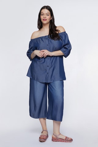 Pantalon palazzo 7/8 - Bleu