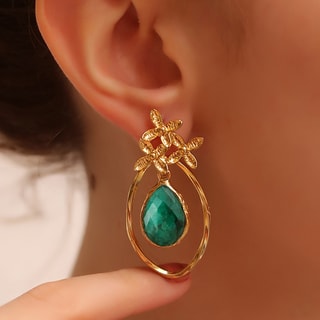 Boucles d'oreilles - Laiton plaqué or & agate