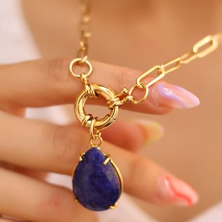 Collier - Laiton plaqué or & saphir