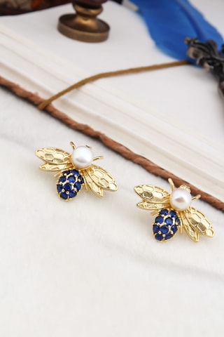 Puces - Plaqué or jaune, zircons et perles de culture