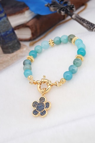 Bracelet - Plaqué or jaune, zircons et agates 