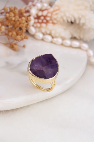 Bague - Plaqué or jaune et améthyste