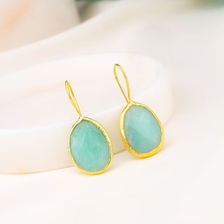 Boucles d'oreilles - Laiton plaqué or & aquamarine